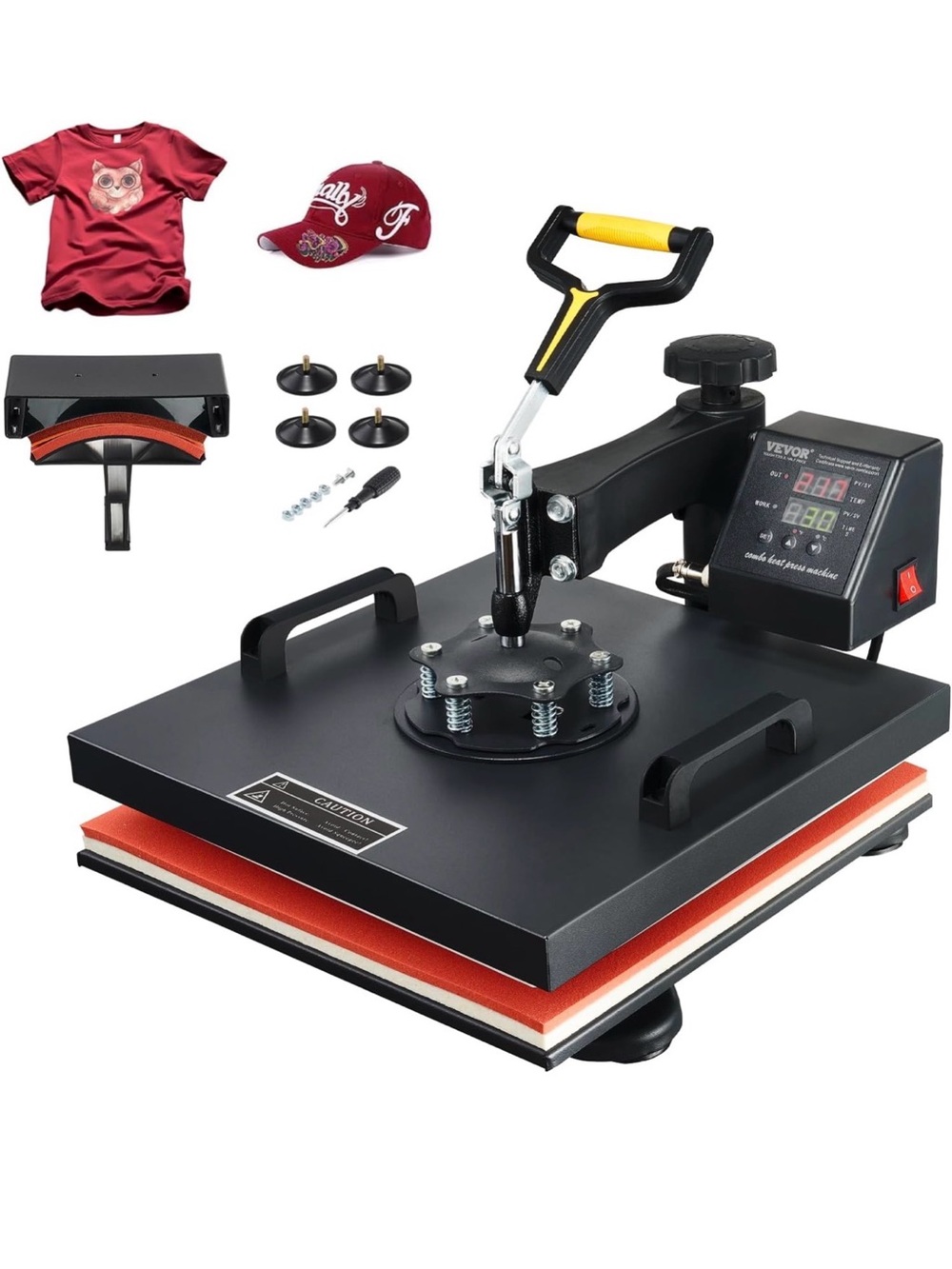 Digital Heat Press Machine - Black with Yellow Accents